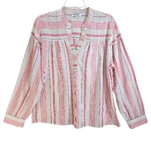 New Direction Long Tab Sleeve Cotton Linen Blouse Size XL